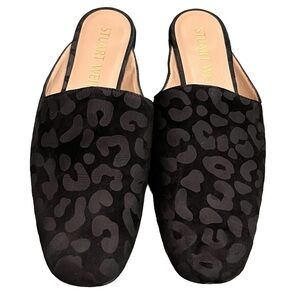 Stuart Weitzman Mulearky Black Leopard Print Flats Slides Mules size 6.5
